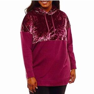 Burgundy Velvet Hoodie  - Size L